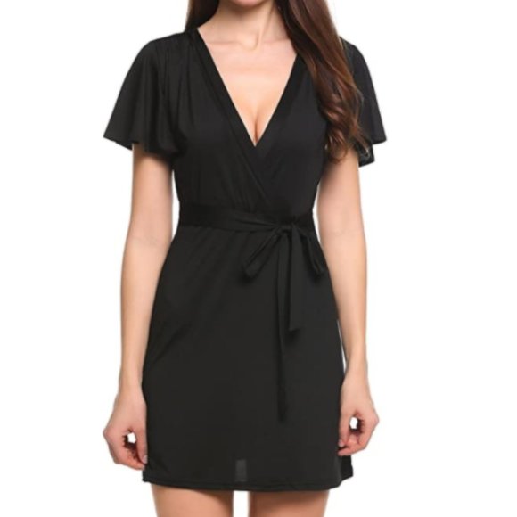 Dresses & Skirts - NWT Classic Jet Black Plunge V-Neck Wrap Dress